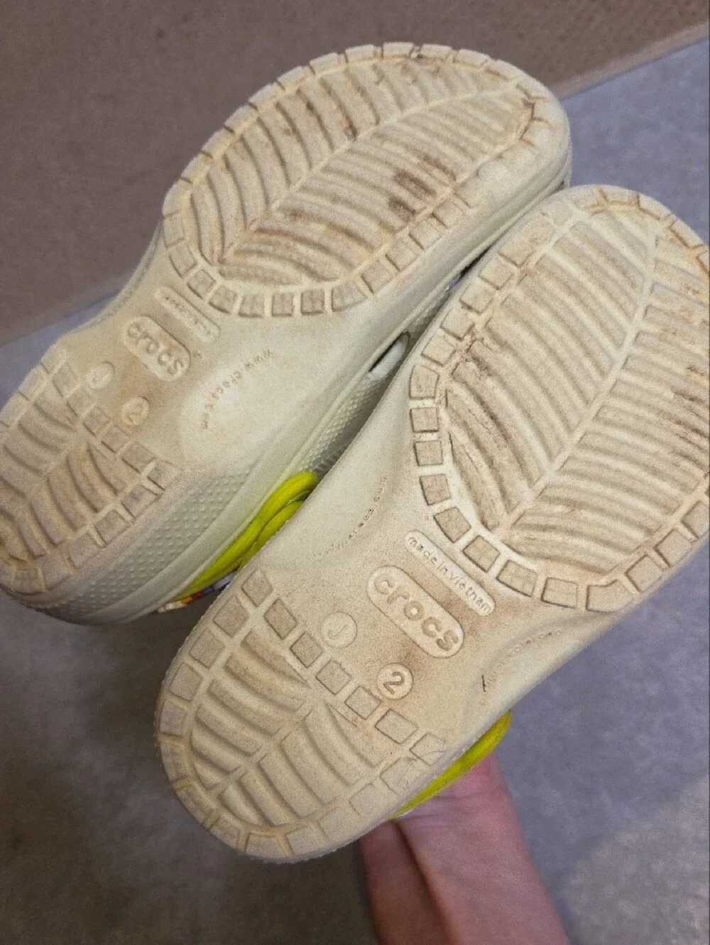 CROCS Lime Kids Clogs with Yellow Straps and Colorful Charms